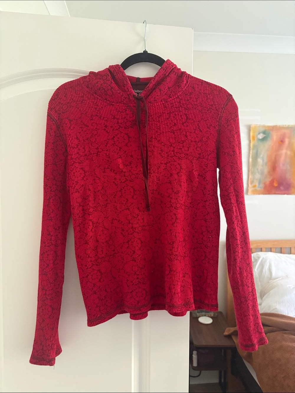 Liz Claiborne Red Hooded Half-Zip Knit Top